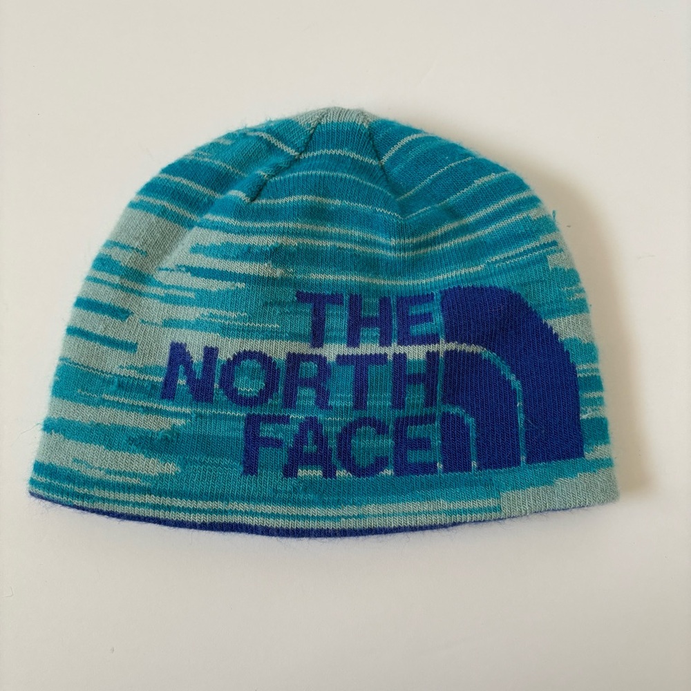 North Face Youth Unisex Reversible Blue Teal Anders WINTER  Beanie Hat Warm Logo